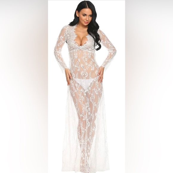 Other - Sexy Deep V-Neck Long Sleeve Lace Beach See-Through Maternity Maxi Dress